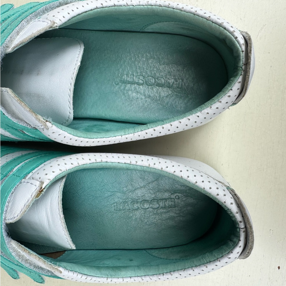 Lacoste Women’s White &Teal Perforated Preppy Y2K Sneakers Sz 9 Collegiate Prep - Picture 5 of 10